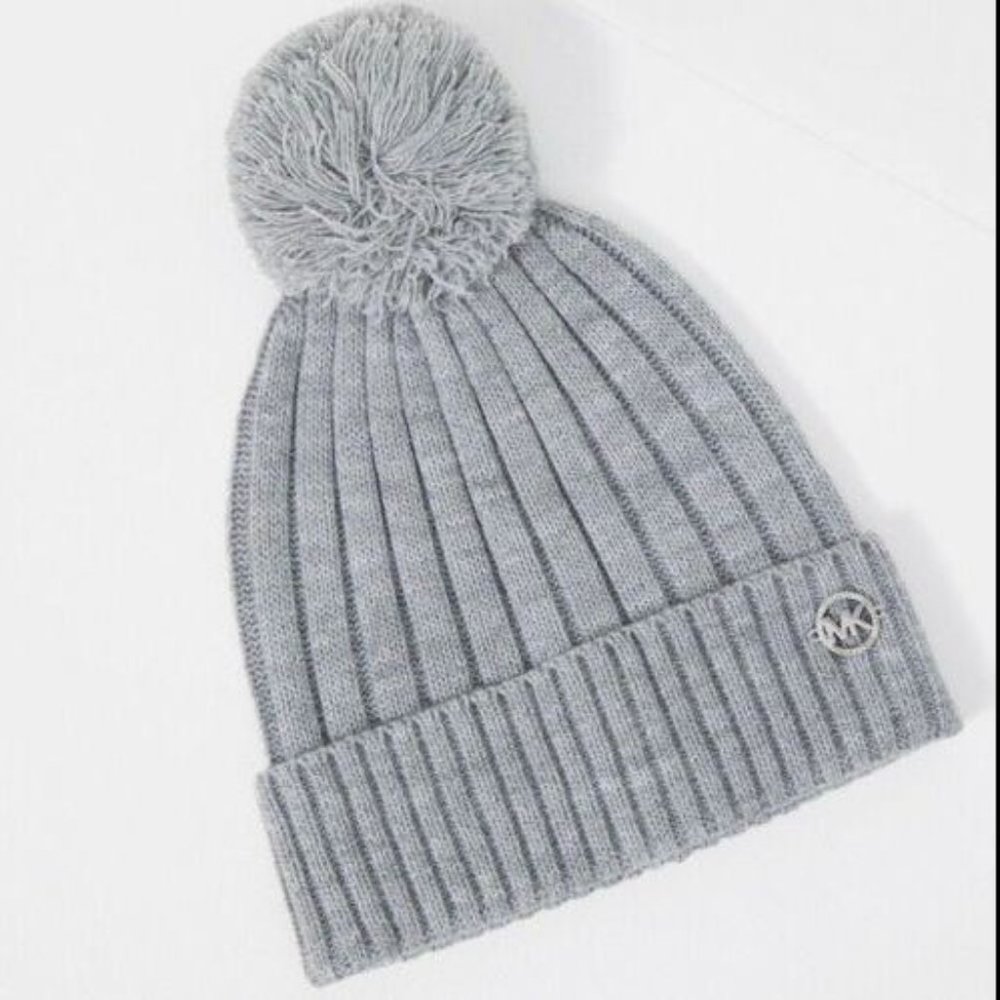 Michael Kors Womens Light Grey Beanie with Pom